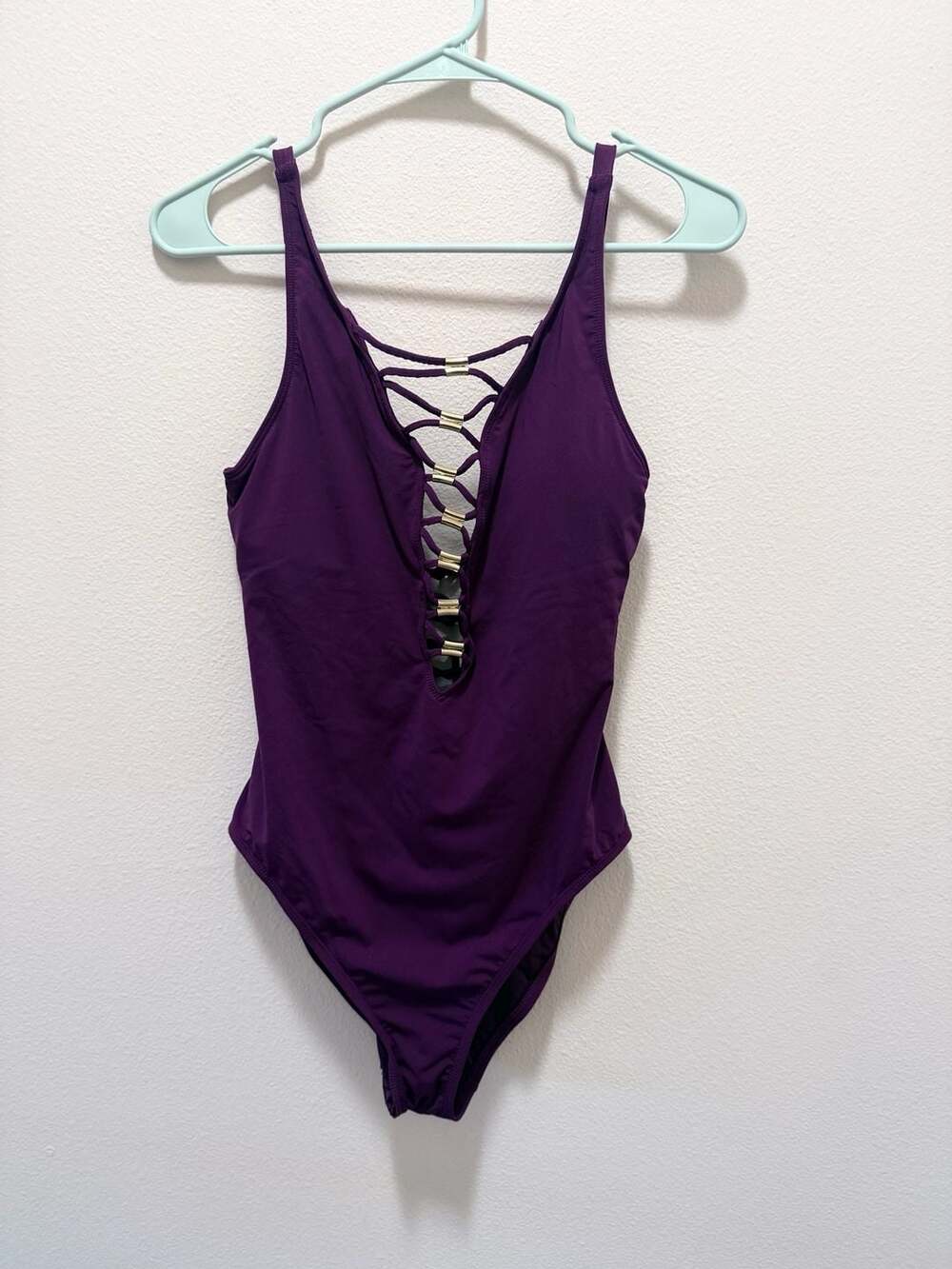 Bleu Rod Beattie Purple Plunge Lace-Up One Piece Swimsuit Size 6